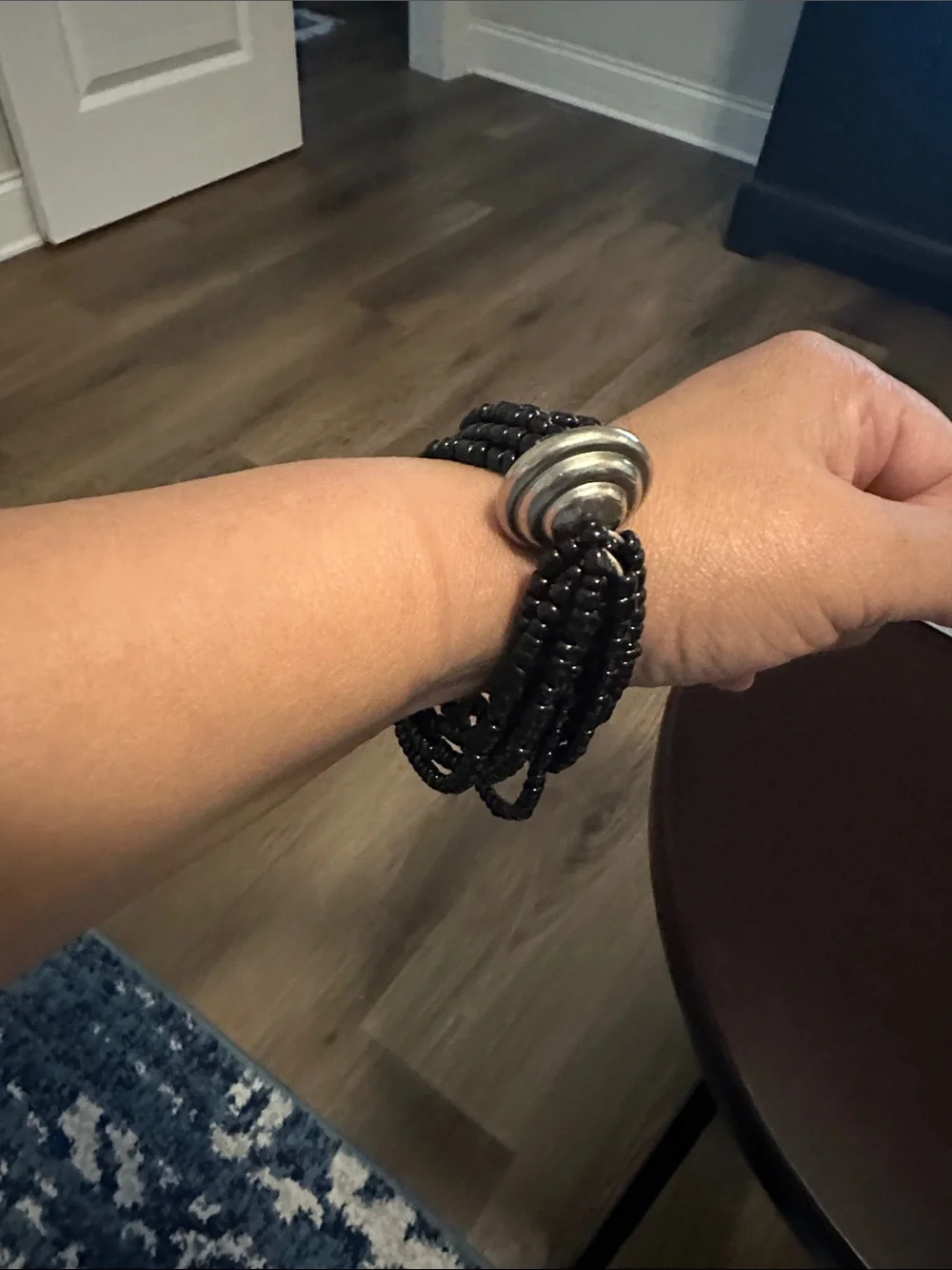 Multi-Strand Black Beaded Bracelet with Silver-Tone Accent